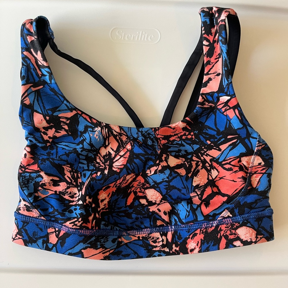 Lululemon Energy Sports Bra Exhale Mini Paint Storm Harbor Blue Black size 4